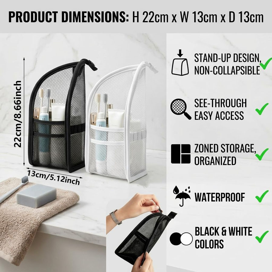 1Pc Portable Mesh Toiletry Bag - Travel Accessories Organizer Bag review and price